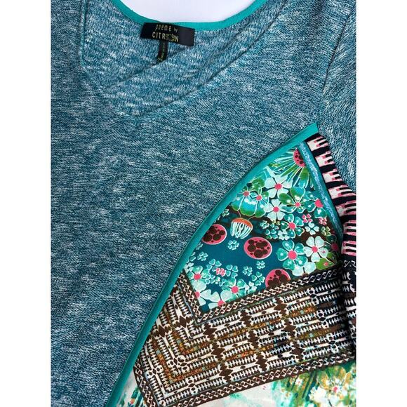 Poeme by Citron Size XL Wearable Art Tunic Top Asymmetrical Hem Blue Colorful - Picture 11 of 11